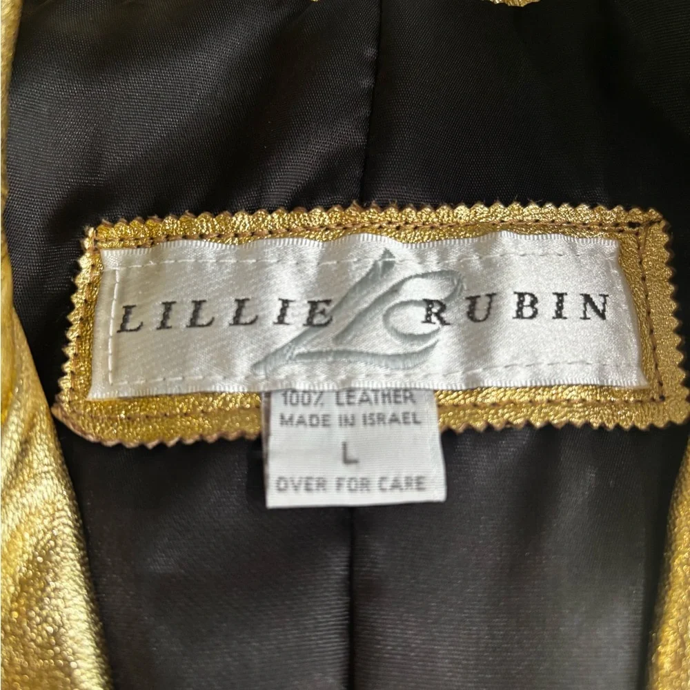 Vintage Lillie Rubin Suit Jacket & Skirt Set in Gold metallic leather 80 90s L - Picture 13 of 13